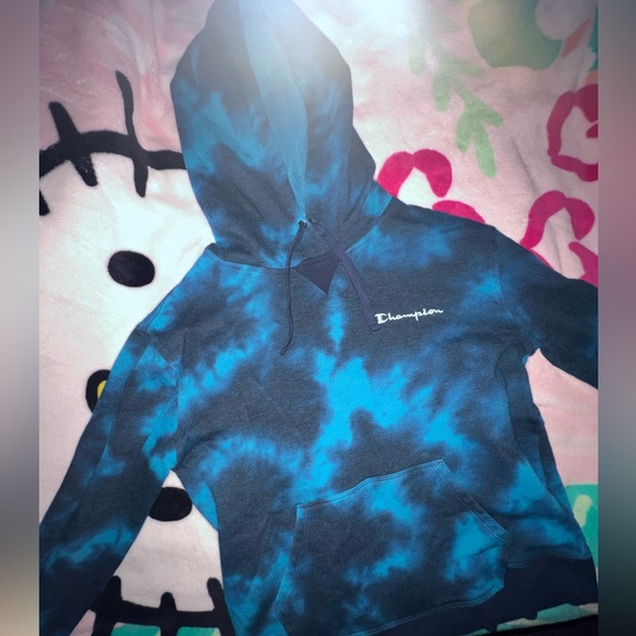 Champion Women’s Long Sleeve Hoodie Sweatshirt (Blue Tie Dye, Small) - Picture 3 of 7